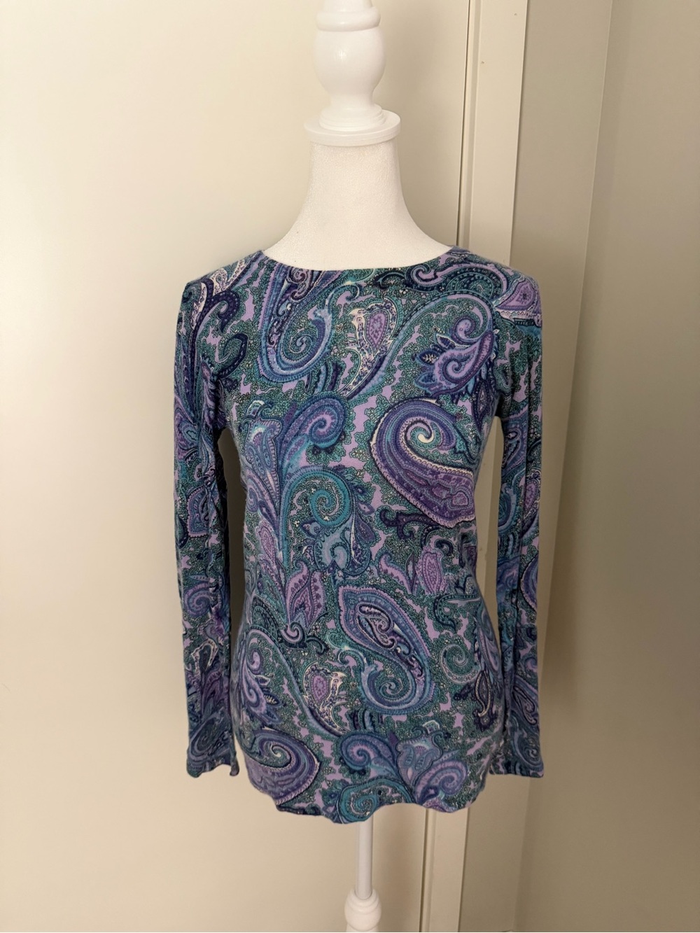 Merimo Wool Paisley Print Long Sleeve Top with Bell Sleeves